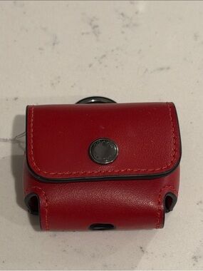Coach Red Leather AirPods/ Earbud Case with Snap Closure